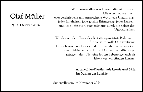 Anzeige von Olaf Müller von LZ