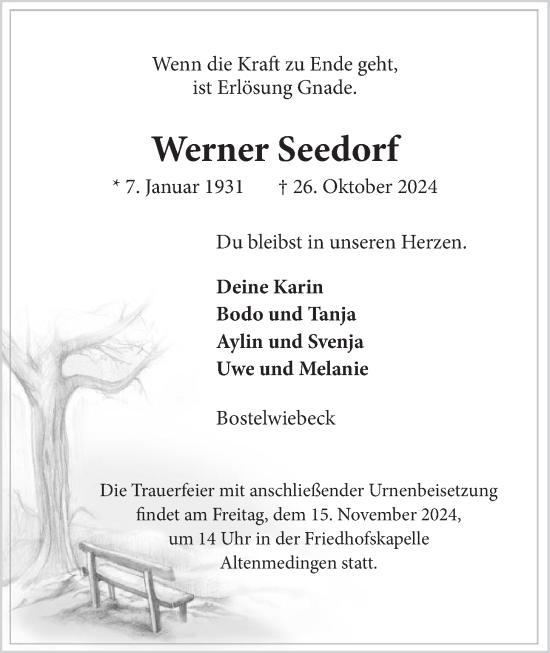 Anzeige von Werner Seedorf von LZ