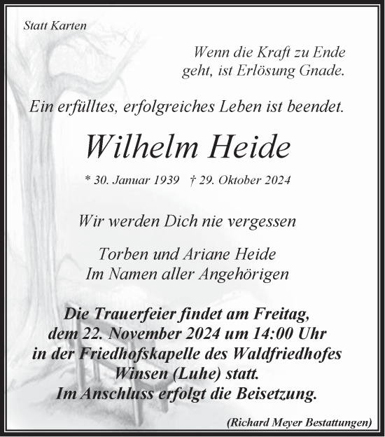 Anzeige von Wilhelm Heide von LZ