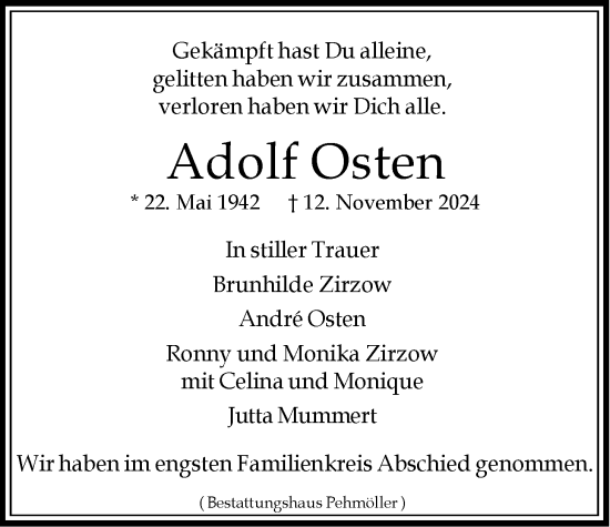 Anzeige von Adolf Osten von LZ