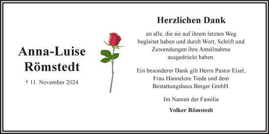 Anzeige von Anna-Luise Römstedt von LZ