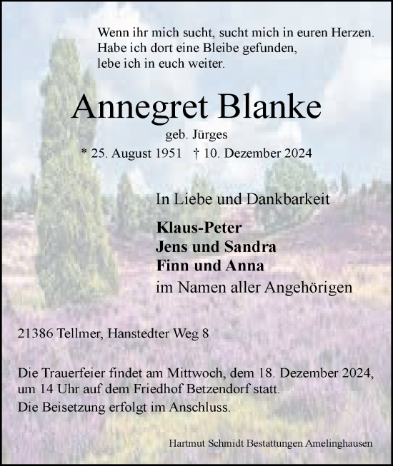 Anzeige von Annegret Blanke von LZ