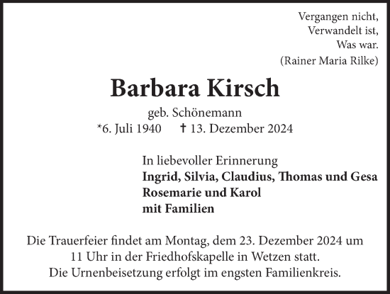 Anzeige von Barbara Kirsch von LZ