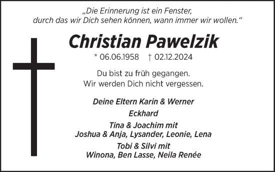 Anzeige von Christian Pawelzik von LZ