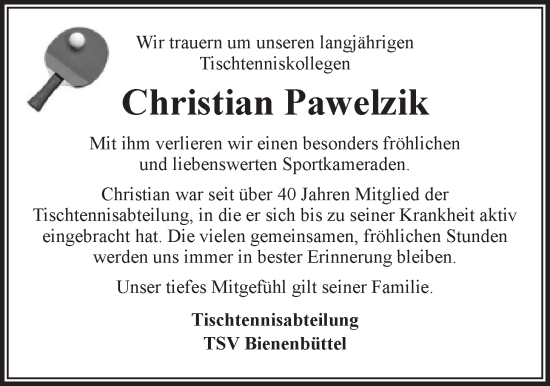 Anzeige von Christian Pawelzik von LZ