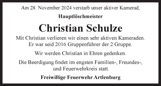 Anzeige von Christian Schulze von LZ