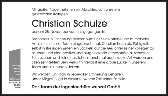 Anzeige von Christian Schulze von LZ