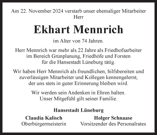 Anzeige von Ekhart Mennrich von LZ