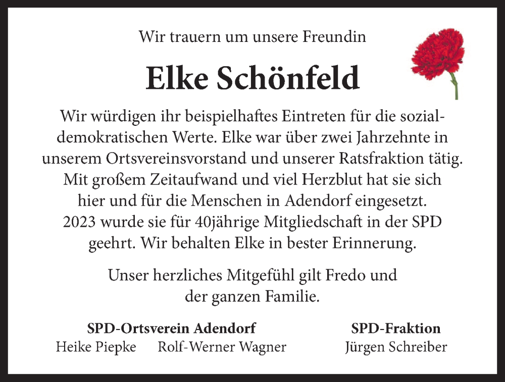  Traueranzeige für Elke Schönfeld vom 30.11.2024 aus LZ