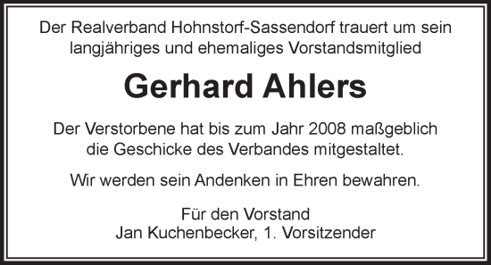 Anzeige von Gerhard Ahlers von LZ