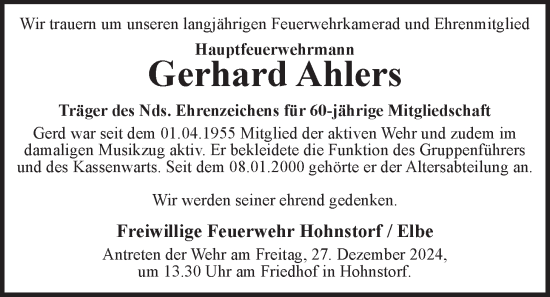 Anzeige von Gerhard Ahlers von LZ