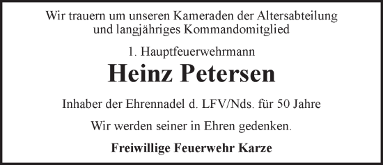 Anzeige von Heinz Petersen von LZ