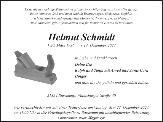 Anzeige von Helmut Schmidt von LZ