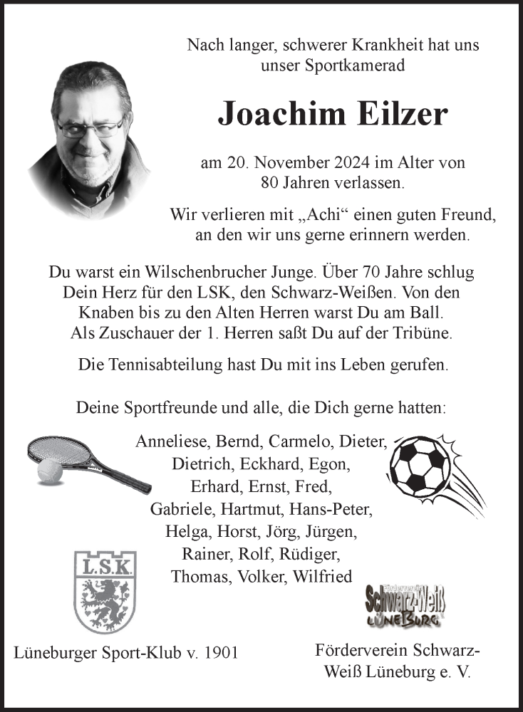  Traueranzeige für Joachim Eilzer vom 30.11.2024 aus LZ