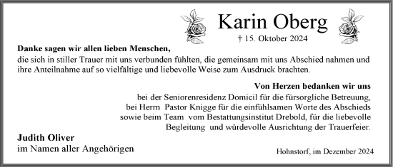 Anzeige von Karin Oberg von LZ