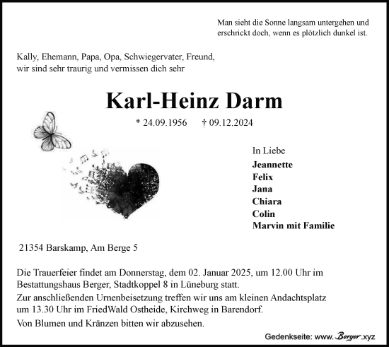 Anzeige von Karl-Heinz Darm von LZ