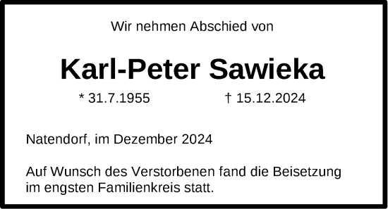 Anzeige von Karl-Peter Sawieka von LZ