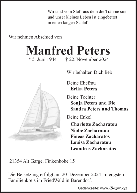 Anzeige von Manfred Peters von LZ