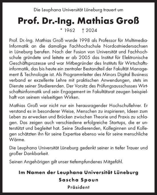 Anzeige von Mathias Groß von LZ