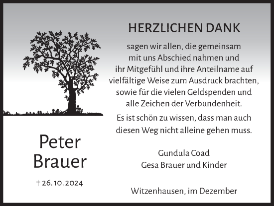 Anzeige von Peter Brauer von LZ