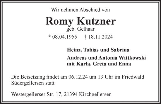 Anzeige von Romy Kutzner von LZ