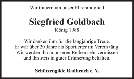Anzeige von Siegfried Goldbach von LZ