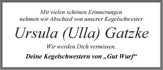 Anzeige von Ursula Gatzke von LZ