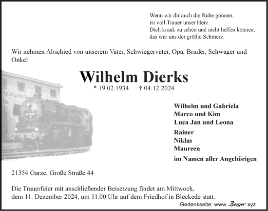 Anzeige von Wilhelm Dierks von LZ