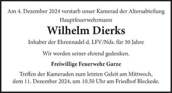 Anzeige von Wilhelm Dierks von LZ