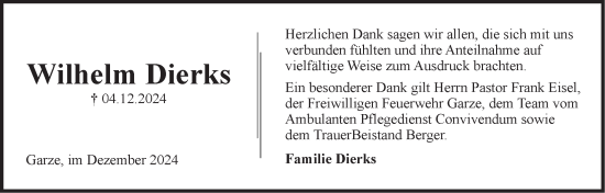 Anzeige von Wilhelm Dierks von LZ