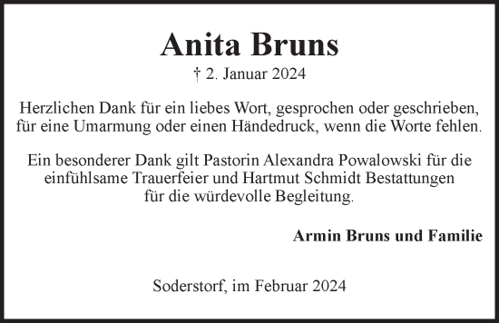 Anzeige von Anita Bruns von LZ