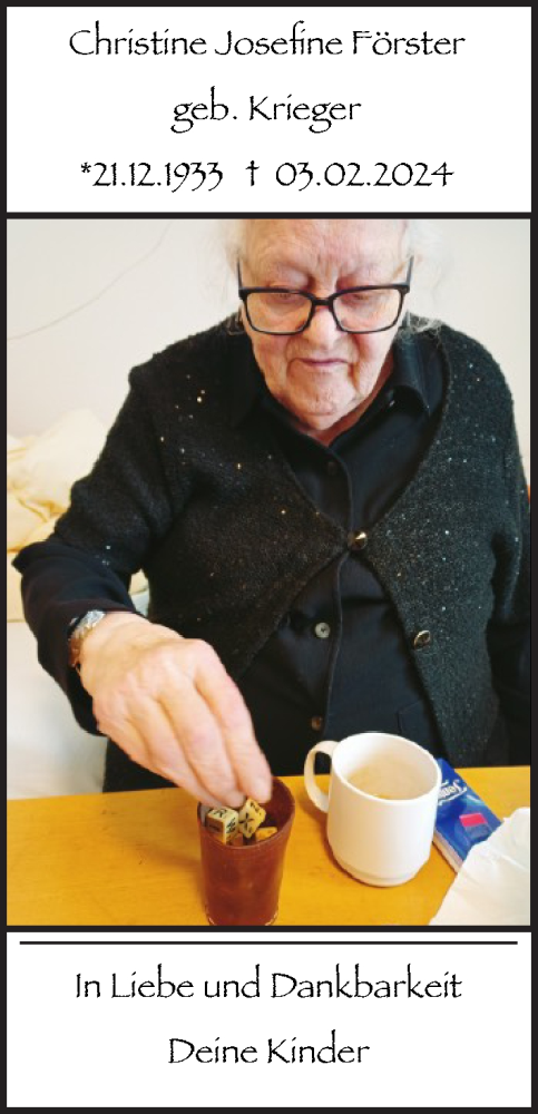 Anzeige von Christine Josefine Förster von LZ