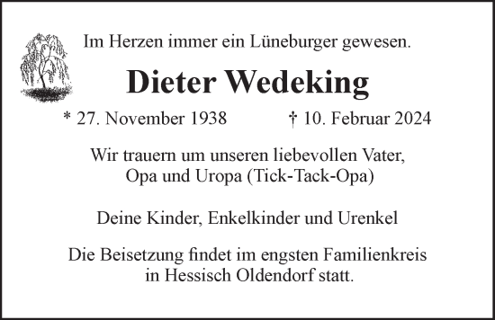 Anzeige von Dieter Wedeking von LZ