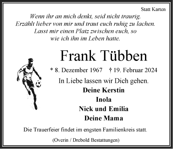 Anzeige von Frank Tübben von LZ