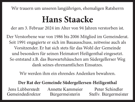 Anzeige von Hans Staacke von LZ
