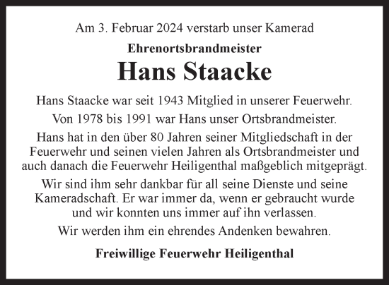 Anzeige von Hans Staacke von LZ