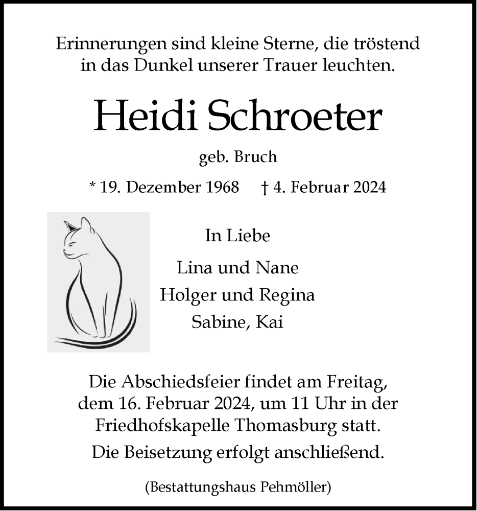  Traueranzeige für Heidi Schroeter vom 10.02.2024 aus LZ