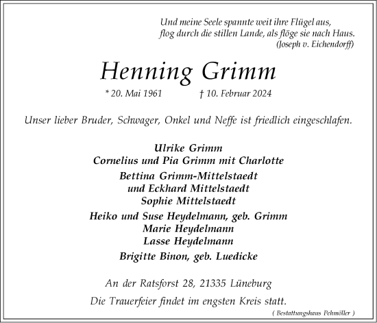 Anzeige von Henning Grimm von LZ