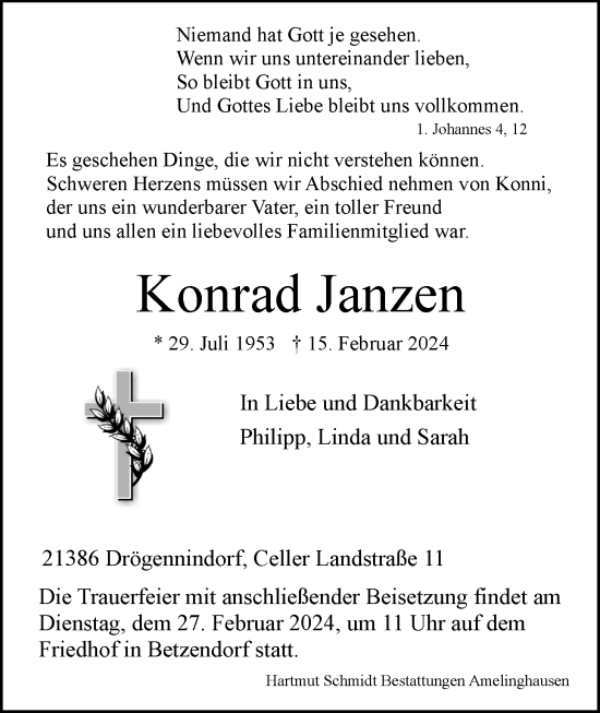 Anzeige von Konrad Janzen von LZ