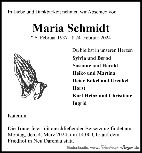 Anzeige von Maria Schmidt von LZ