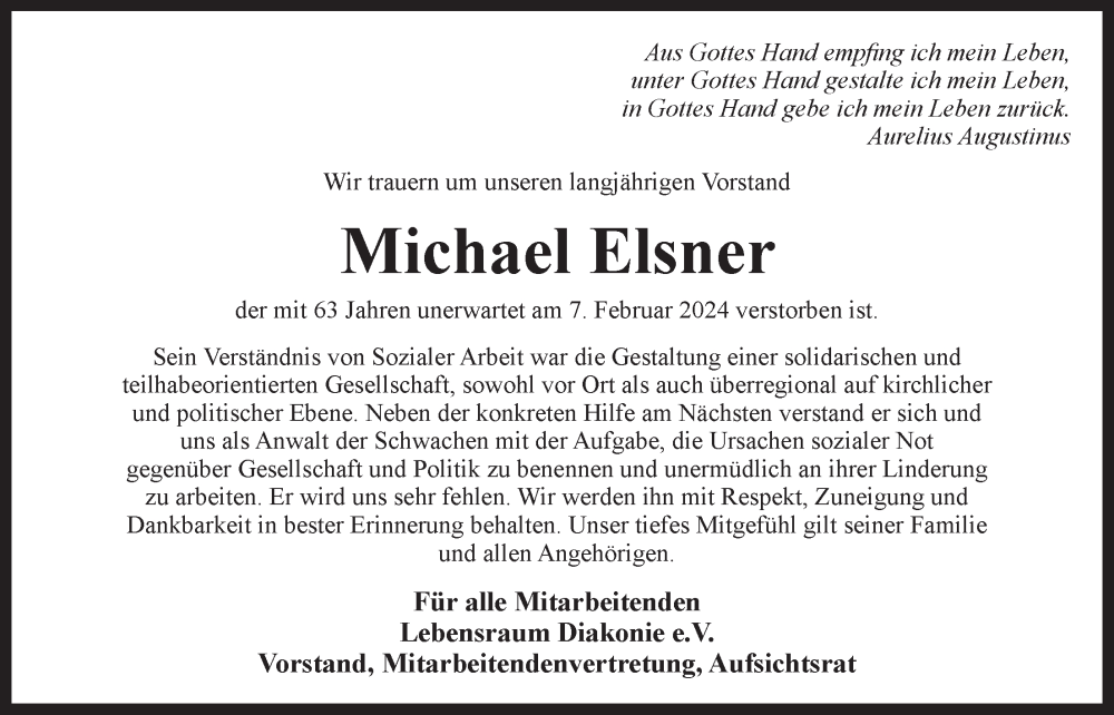  Traueranzeige für Michael Elsner vom 14.02.2024 aus LZ
