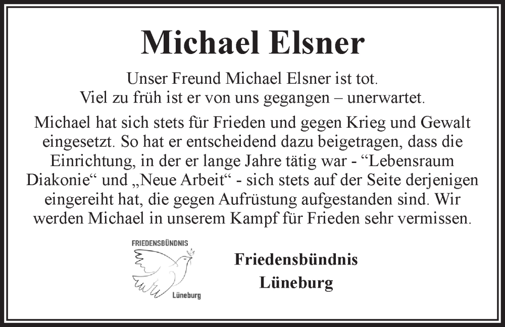  Traueranzeige für Michael Elsner vom 14.02.2024 aus LZ