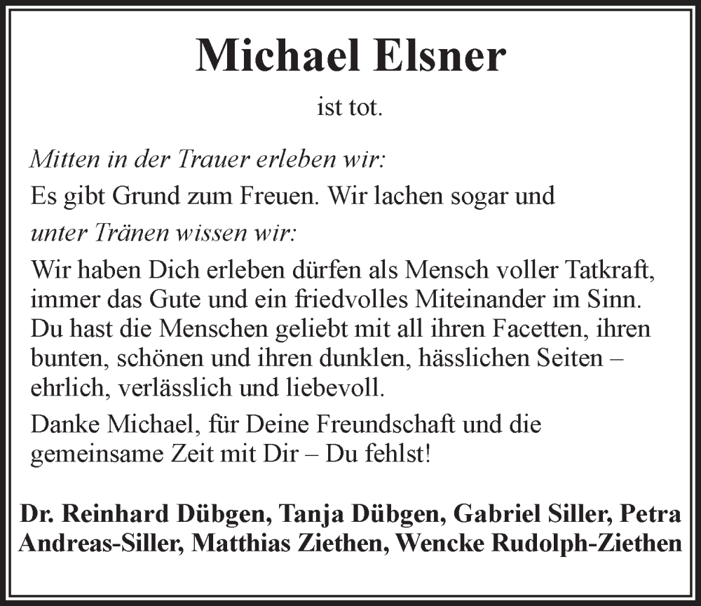  Traueranzeige für Michael Elsner vom 14.02.2024 aus LZ