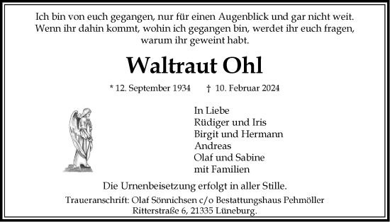 Anzeige von Waltraut Ohl von LZ