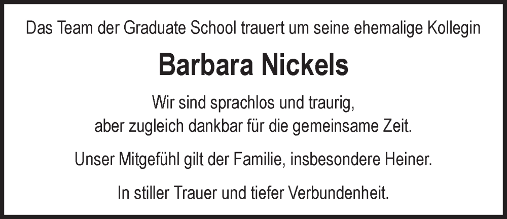  Traueranzeige für Barbara Nickels vom 30.03.2024 aus LZ