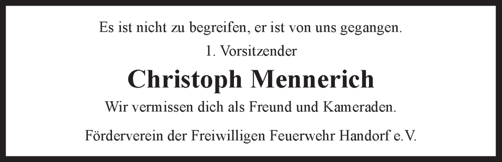  Traueranzeige für Christoph Mennerich vom 23.03.2024 aus LZ