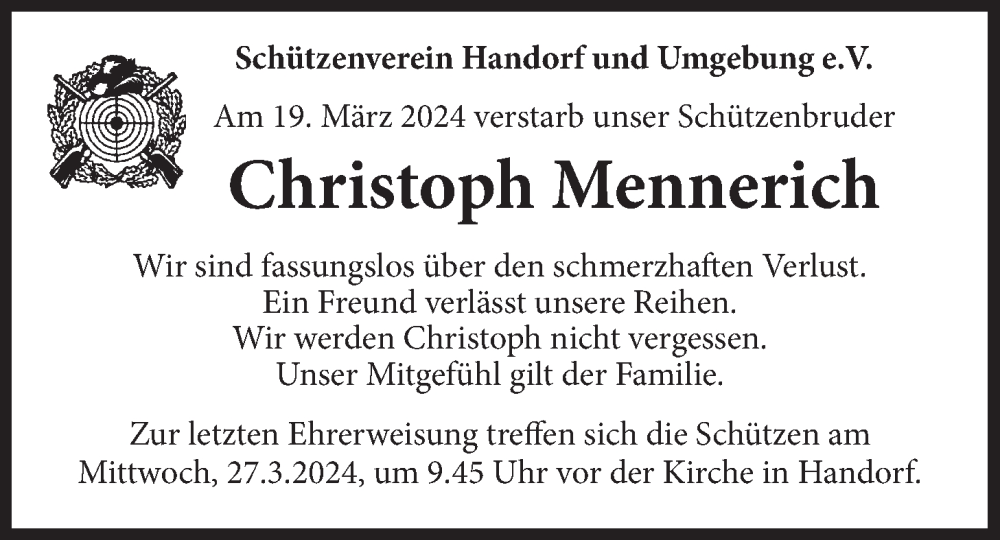  Traueranzeige für Christoph Mennerich vom 23.03.2024 aus LZ