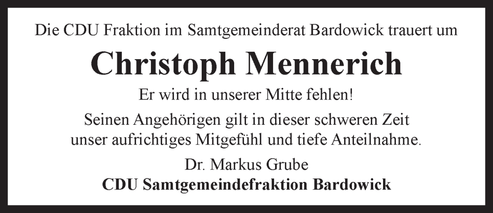  Traueranzeige für Christoph Mennerich vom 23.03.2024 aus LZ