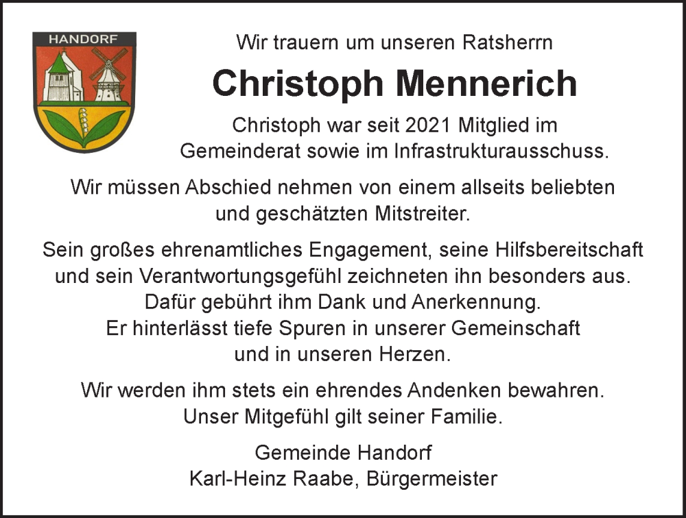  Traueranzeige für Christoph Mennerich vom 23.03.2024 aus LZ