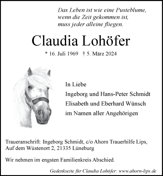 Anzeige von Claudia Lohöfer von LZ